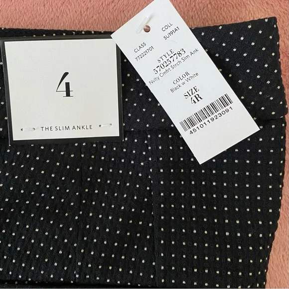 NWT White House Black Market Comfort Stretch Slim Ankle Pants Black White Dots - Picture 5 of 9